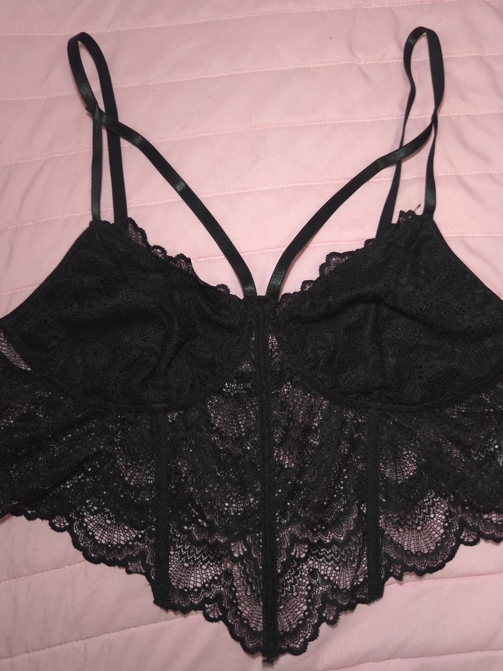 SHEIN Black Lace Bandeau Bralette with Strappy Back